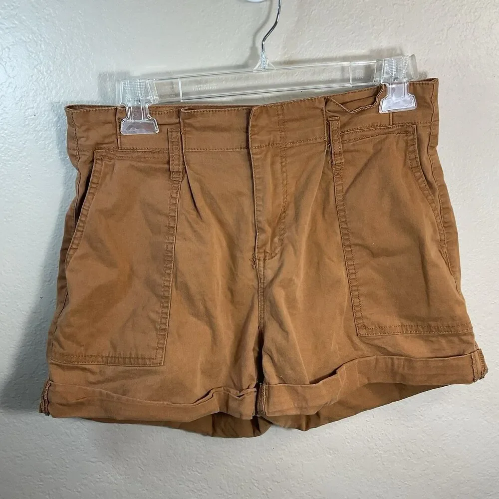 Vanilla Star Chino Shorts Women's Juniors 9 Brown Stretch Mid-Rise Cotton